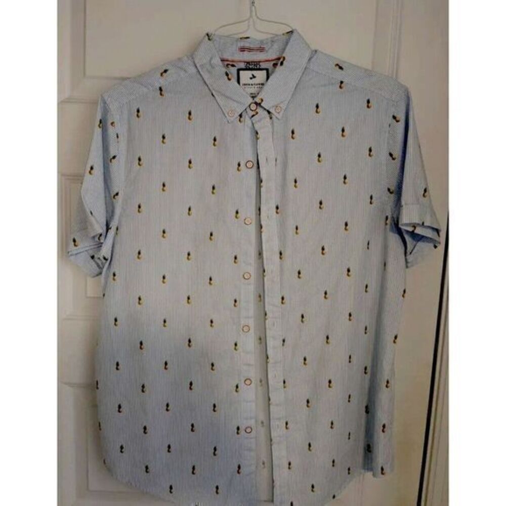 Denim & Flower Ricky Singh Happy Holidays Surf Santa Button Up Shirt Mens Size L